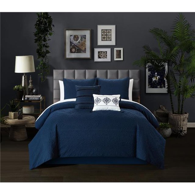 Chic Home BCS21625-US 5 Piece Miroh Comforter Set, Navy - Queen Size
