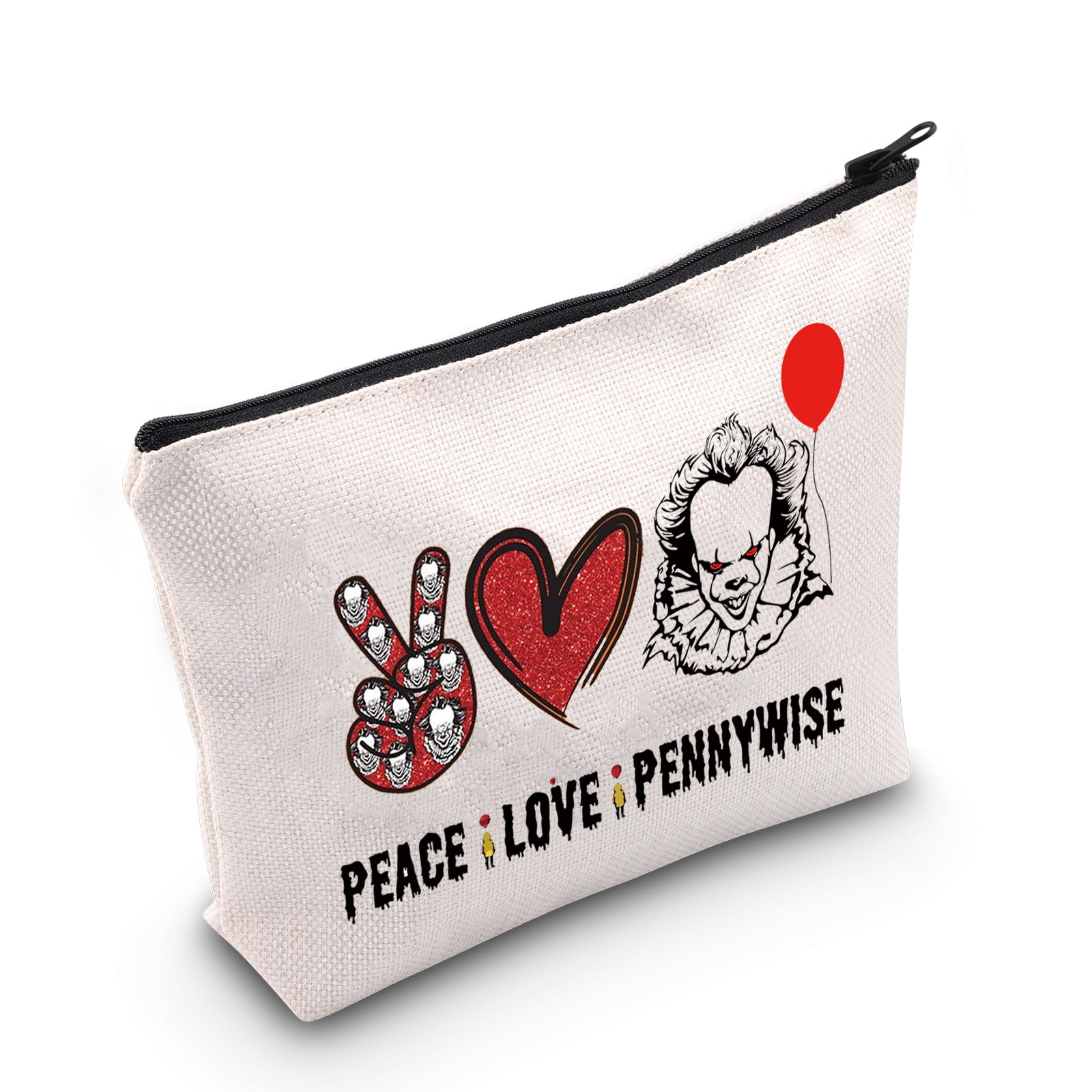 LEVLO Clowns Pennywise Cosmetic Make Up Bag Pennywise Lover Gift Peace Love Pennywise Makeup Zipper Pouch Bag Horror Movie Gift