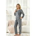 thumbnail image 3 of U2SKIIN Womens Button Down Pajama Set, Fleece Sleepwear Soft Warm Classic Lapels Cozy Lounge,(Light Grey,L), 3 of 5