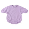 thumbnail image 2 of GobdXE Solid Plain Crew Neck Mid-Sleeve Loose Baby Bodysuit Minimalist Bubble Onesie Size:6-9 Months, 2 of 3