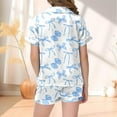 thumbnail image 4 of Girls Satin Pajamas Teen Kids Girl's Summer Bow Prints Short Sleeve Satin Pajama Set Classic Casual Sleepwear Pajamas for Kids Blue 2 Years-3 Years, 4 of 6