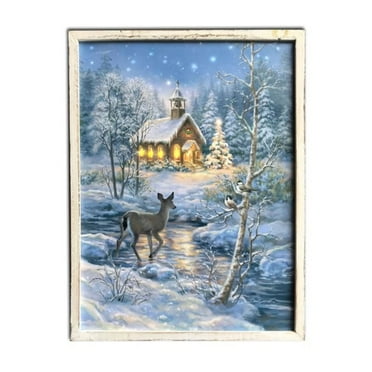 Glow Decor White and Blue "The Chapel" LED Lighted Christmas Framed Rectangular Wall Decor 24" x 18"