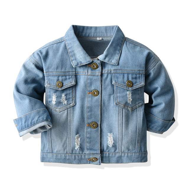 Abrigo para niños, primavera y otoño, moda para niñas, chaqueta vaquera, cárdigan, lavado, con agujeros, ropa informal