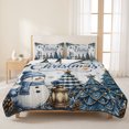 thumbnail image 3 of Quilts Queen Size Bedding Set, Blue Snowman Christmas Lightweight Quilted Comforter, Xmas Tree Balls Pine Needle Vintage Reversible Bedspread Coverlet with Pillow Covers for All Season, 90" x 96", 3 of 9