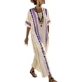 thumbnail image 4 of Guieoi Women's Dresses Plus Size Maxi Bohemian Vacation Beach Dress V-Neck Short-Sleeve Striped Loose-Fit Casual with Pockets Purple Purple XL, 4 of 4