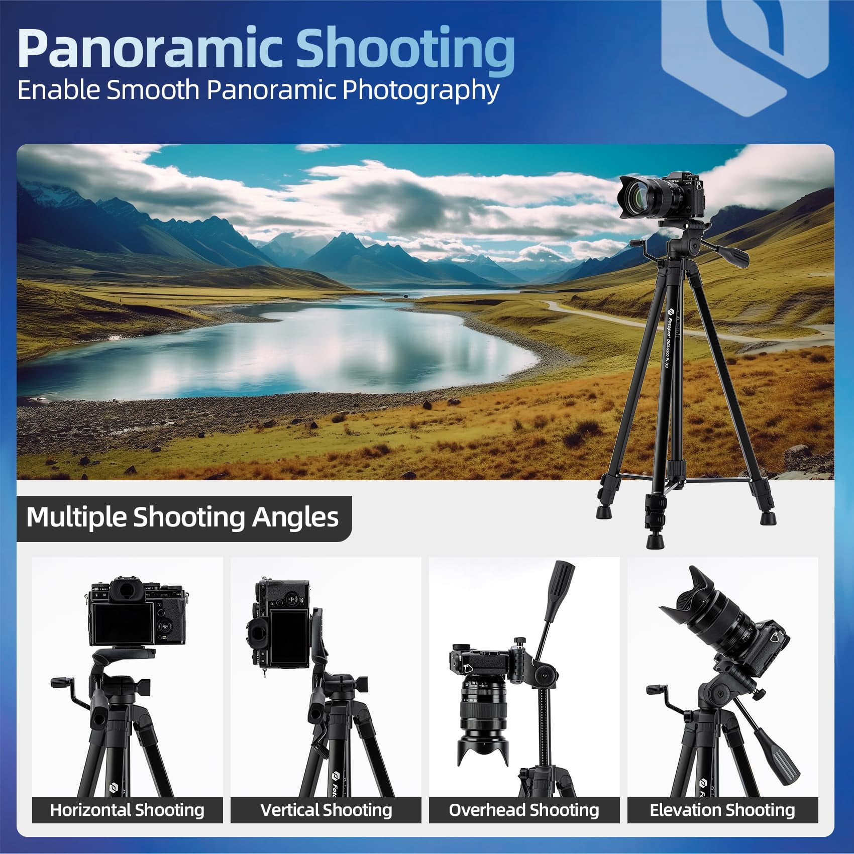 Fotopro Tripod for Camera, 71" Aluminium Pan Tilt Head Tripod Stand for Cameras Projector Webcam Spotting Scopes, Digi-9300 Plus