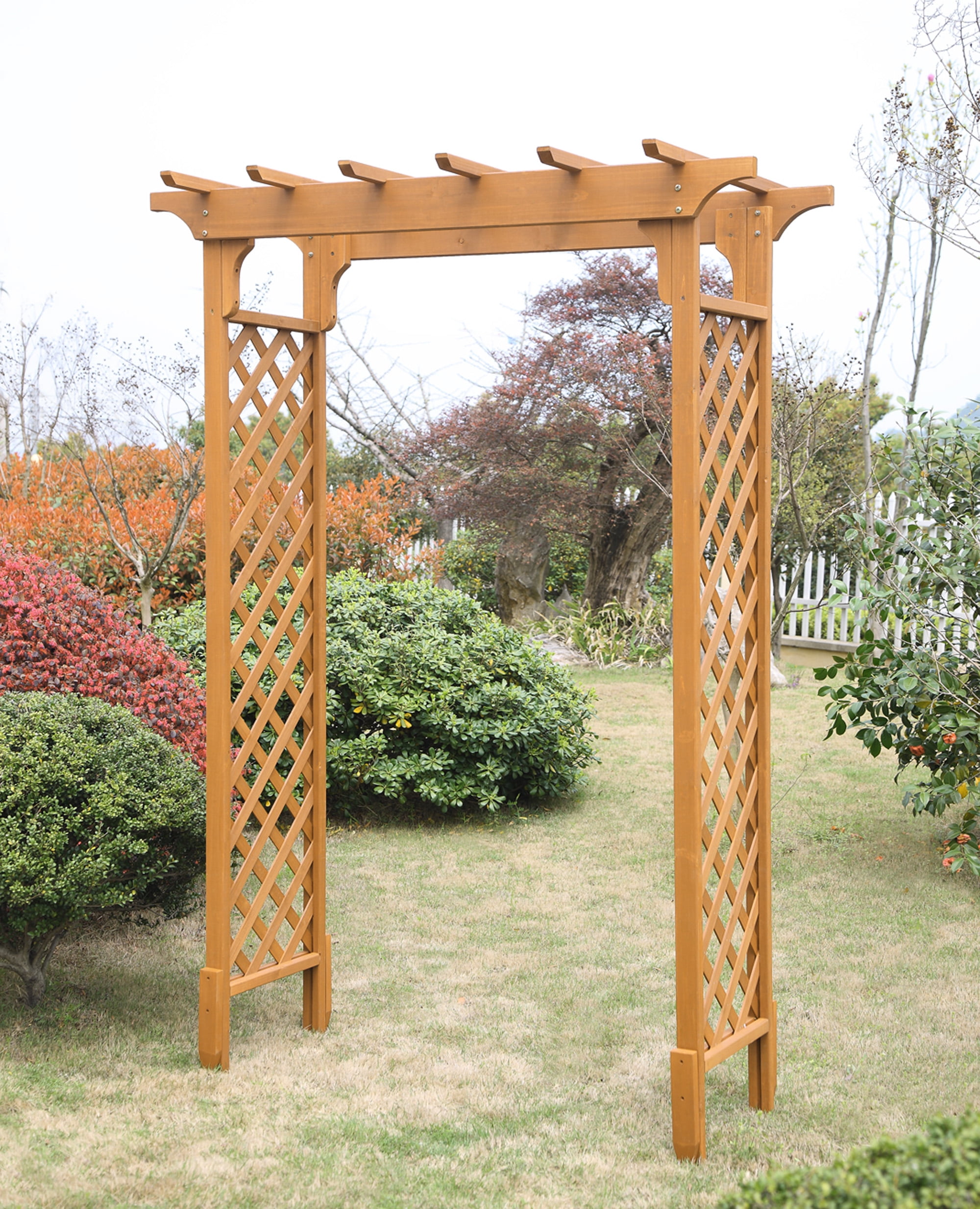 Details about   Outdoor Gardening Solid Wood Garden Arch w/ Gate Arbor Plant Climbing Support