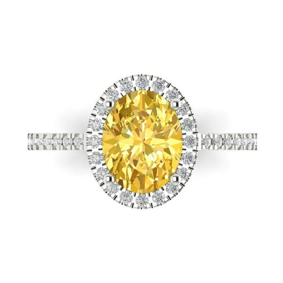 2.27 ctw with Simulated Diamond Halo Accents Anniversary Ring for Women | Oval Cut Natural Citrine | Hyperallergenic Solid 18K White Gold