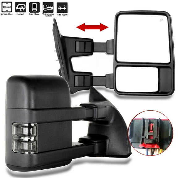 Towing Mirror for Ford for F250 for F350 for F450 for F550 Super Duty Power Heated Driver and Passenger Side Mirror Smoke Turn Signal Lights Mirror 2008 2009 2010 2011 2012 2013 2014 2015 2016
