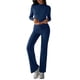 thumbnail image 2 of Conjuntos de 2 Piezas para Mujer, Larga, Cuello Redondo, Pantalones Acampanados de Cintura Alta, Conjuntos de Chándal, Ropa de Calle. Azul Real S, 2 of 9