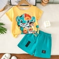 thumbnail image 2 of MuXiKeJi Clothes Cartoon Animal Print Boys Two Piece Set Top and Overalls Shorts Playwear Outfit for Kids, 2 of 4