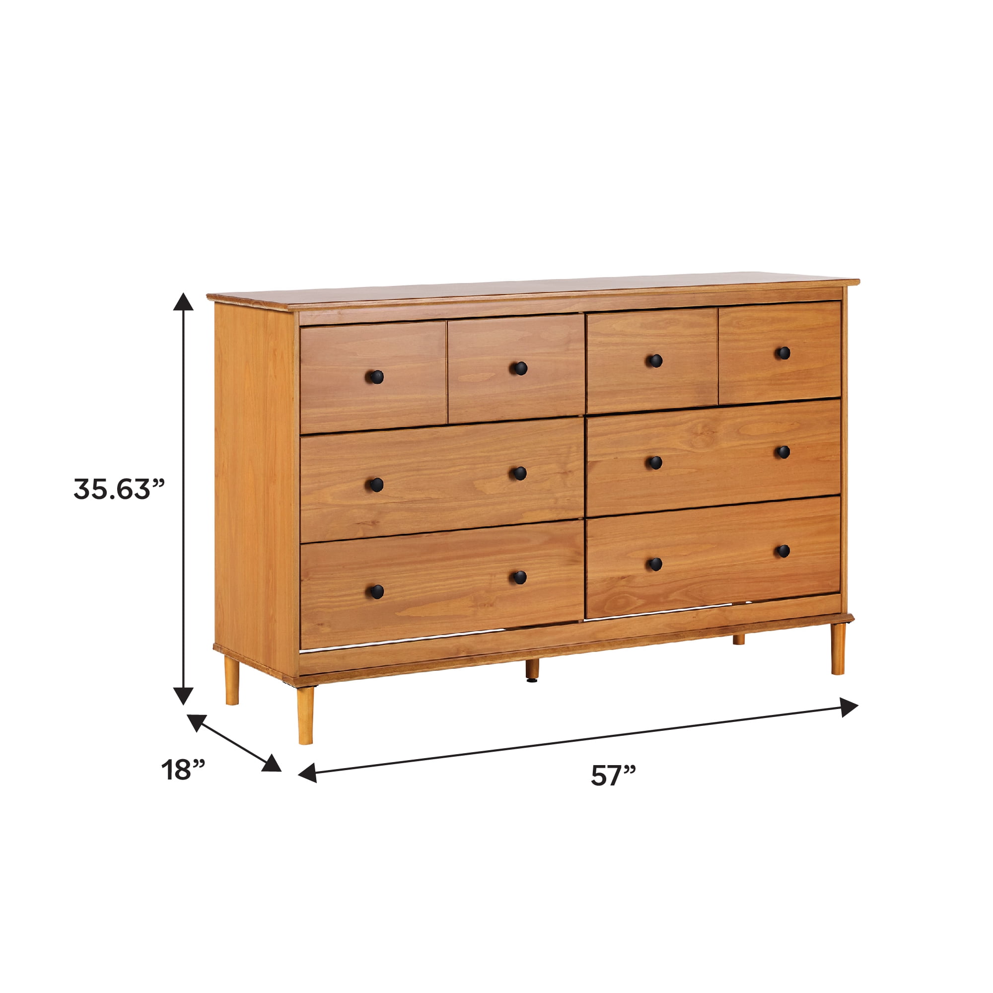 Walker Edison Mid-Century Modern 6-Drawer Solid Wood Dresser, Caramel