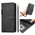 thumbnail image 1 of Funda para Oneplus NORD CE 5G con cremallera tipo cartera, tarjetero, marco de fotos, soporte y cordón, de piel sintética. Negro, 1 of 5