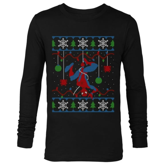 Marvel Spider-Man Upside Down Ugly Christmas Sweater - Long Sleeve T-Shirt for Men - Customized-Black