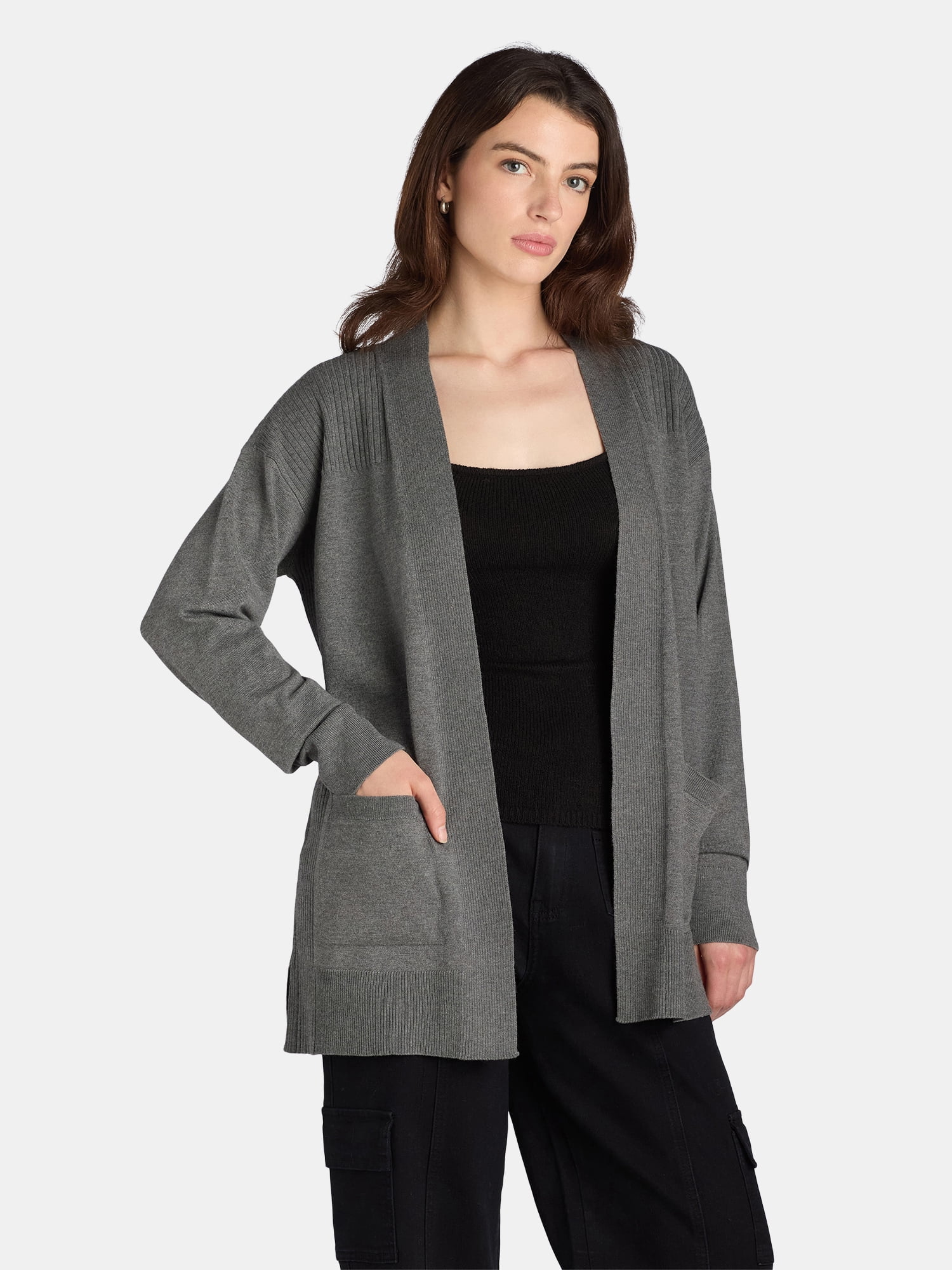 Time and Tru Women's and Women's Plus Open Front Cardigan Sweater, Sizes XS-4X