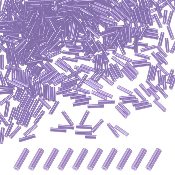 Uxcell 4000-Pack Cuentas Bugle, Cuentas de Vidrio de Tubo de Bordado de 2x7mm para Manualidades DIY/Pulseras/Collares Violeta