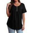 thumbnail image 4 of Ronuti Women's Summer Button-Down Tunic Top - Adjustable Neckline Short Sleeve Shirt for Beach & Office (M-3XL), 4 of 5
