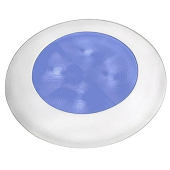 Round Courtesy Lamp - Blue LED - White Plastic Bezel - 12V