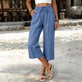 thumbnail image 7 of Women's Wide Leg Baggy Cropped Jeans with Elastic Waist Pull On Lightweight Fit Capri Pants with Pockets, 7 of 7