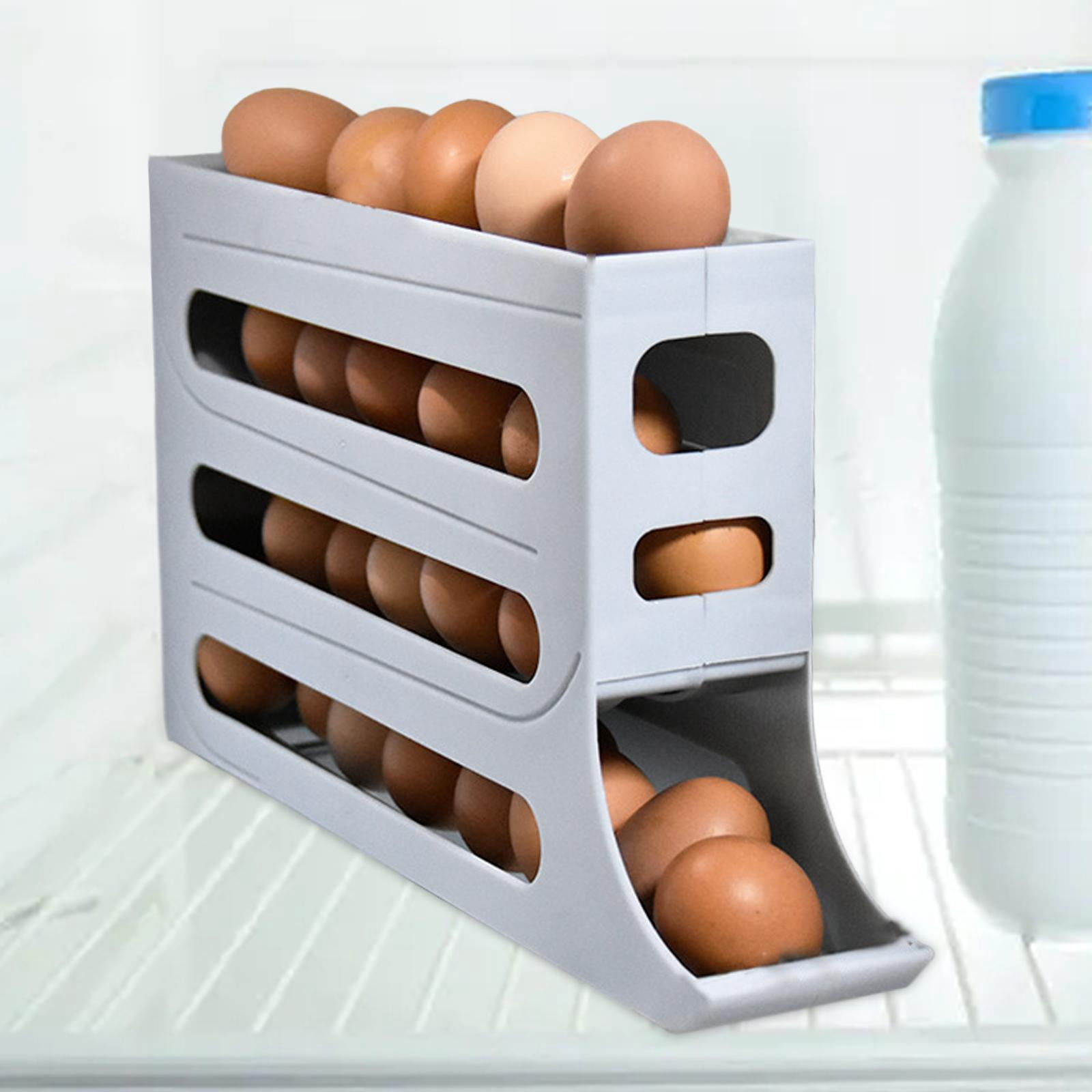 kowaku Fridge Egg Storage Container 4 Tier Egg Tray for 30 Eggs Storage Large Capacity Auto Rolling Egg Organizer for Pantry Kitchen grey
