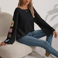 thumbnail image 5 of Drses Women's Floral Crochet Round Neck Casual Long Sleeve Loose Sweater Pullover, 5 of 6
