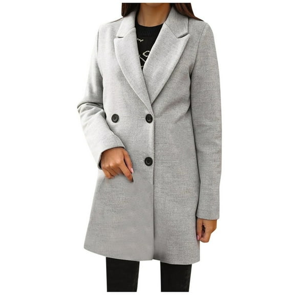 snowsong Trench Coat Women Jackets For Women Woman Winter Artificial Wool Long Coat Elegant Blend Slim Double Breasted Outerwear Warm Office Jacket Coats For Women Grey XL