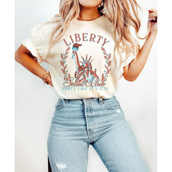 Liberty Social Club Shirt, Retro 4th of July Tee with USA Flag, Patriotic Independence Day Outfit with Vintage Aesthetic