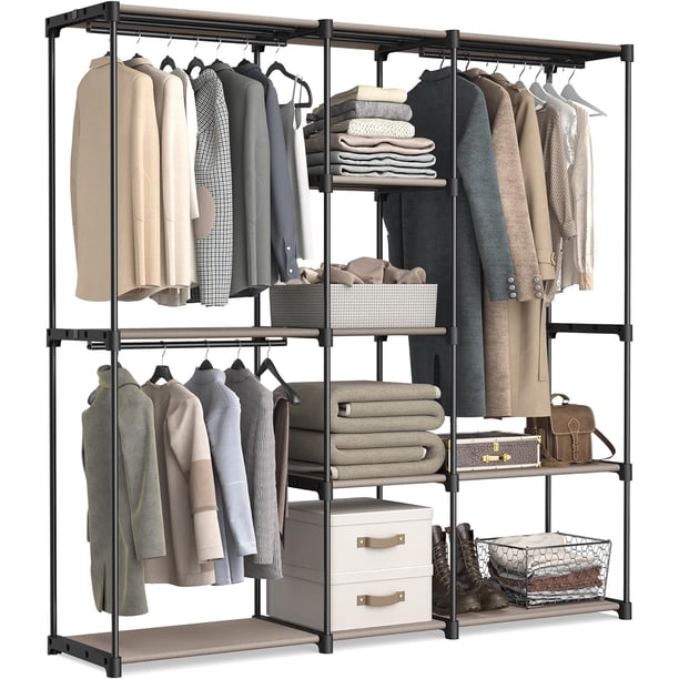 SONGMICS Armario Independiente, Armario Plegable, Perchero con Barras de Confección, Organizador de Ropa, 112 x 43 x 165 cm, Negro MRYG24BK