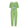 thumbnail image 4 of KIJBLAE Women's Loose Short Sleeve Round Neck T-Shirt Wide Leg Pants Two Piece Outfits Tracksuit with Pockets Dreamcatcher Print Pajama Sets Green XXXL, 4 of 5