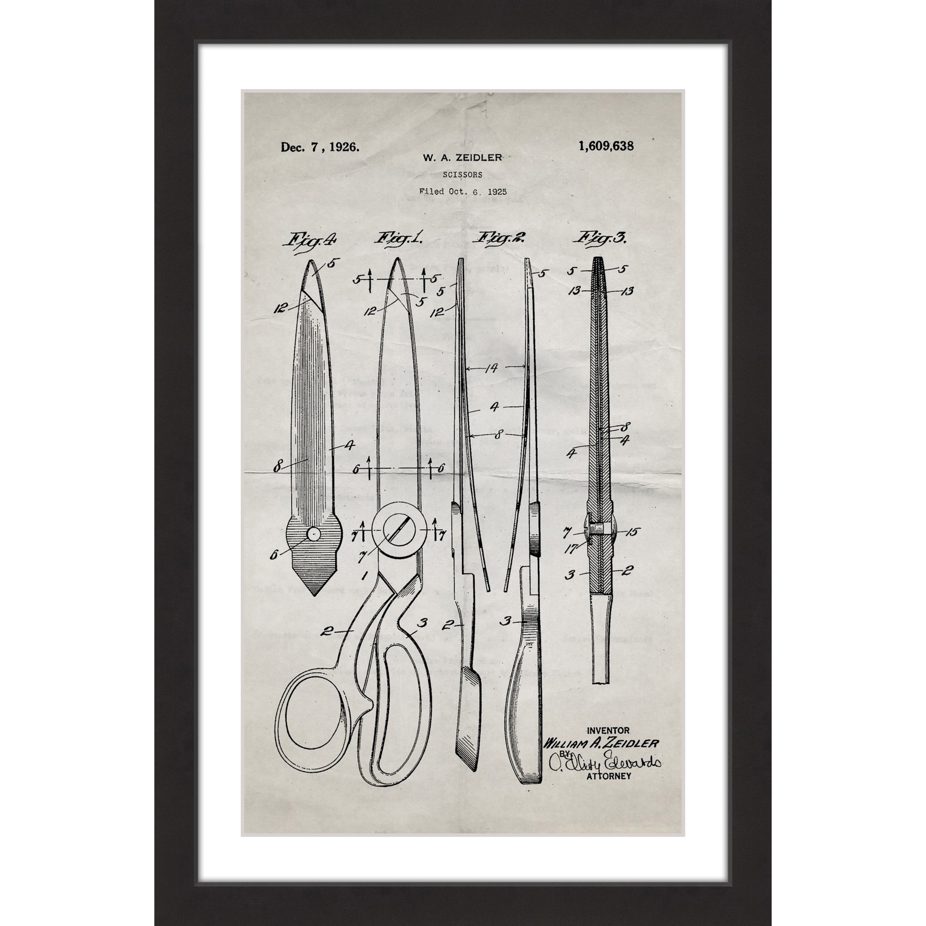 "Scissors 1925 Old Paper" Framed Painting Print