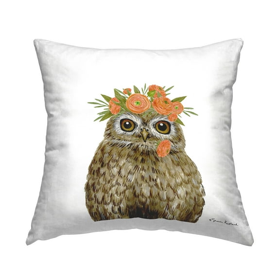 Stupell Industries Owl & Rose Garland Decorative Printed Throw Pillow Design by Sharon Kuplack