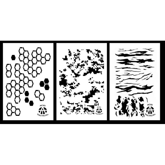 3Pack! Spray Paint Camouflage Stencils 14"  -  Tiger Stripe Hexacam Digital Camo