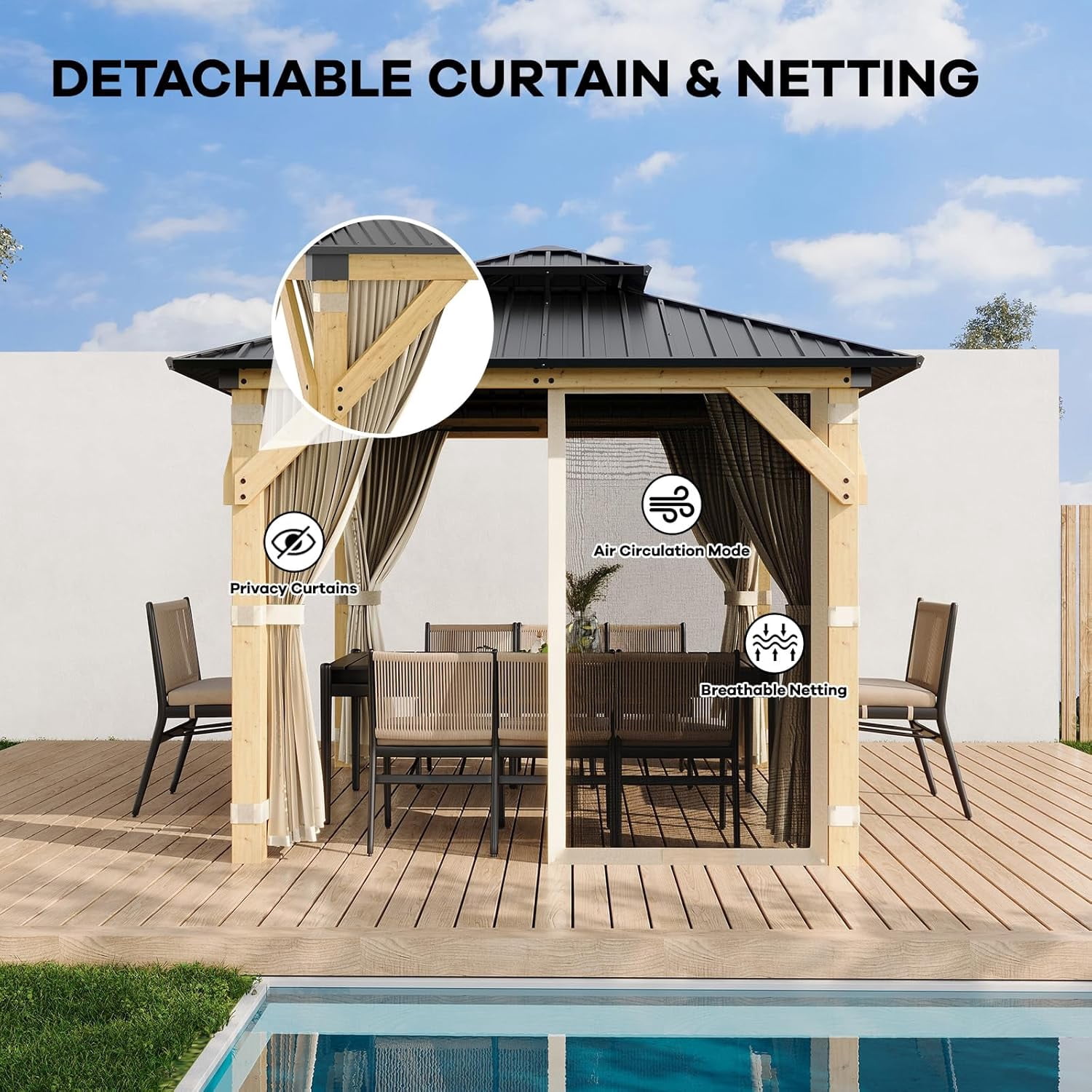 10x10 Ft Hardtop Gazebo with Double Galvanized Steel Roof & Aluminum Frame – Includes Nettings and Curtains for Patio, Backyard, Garden, Deck, or Outdoor Events (Khaki)