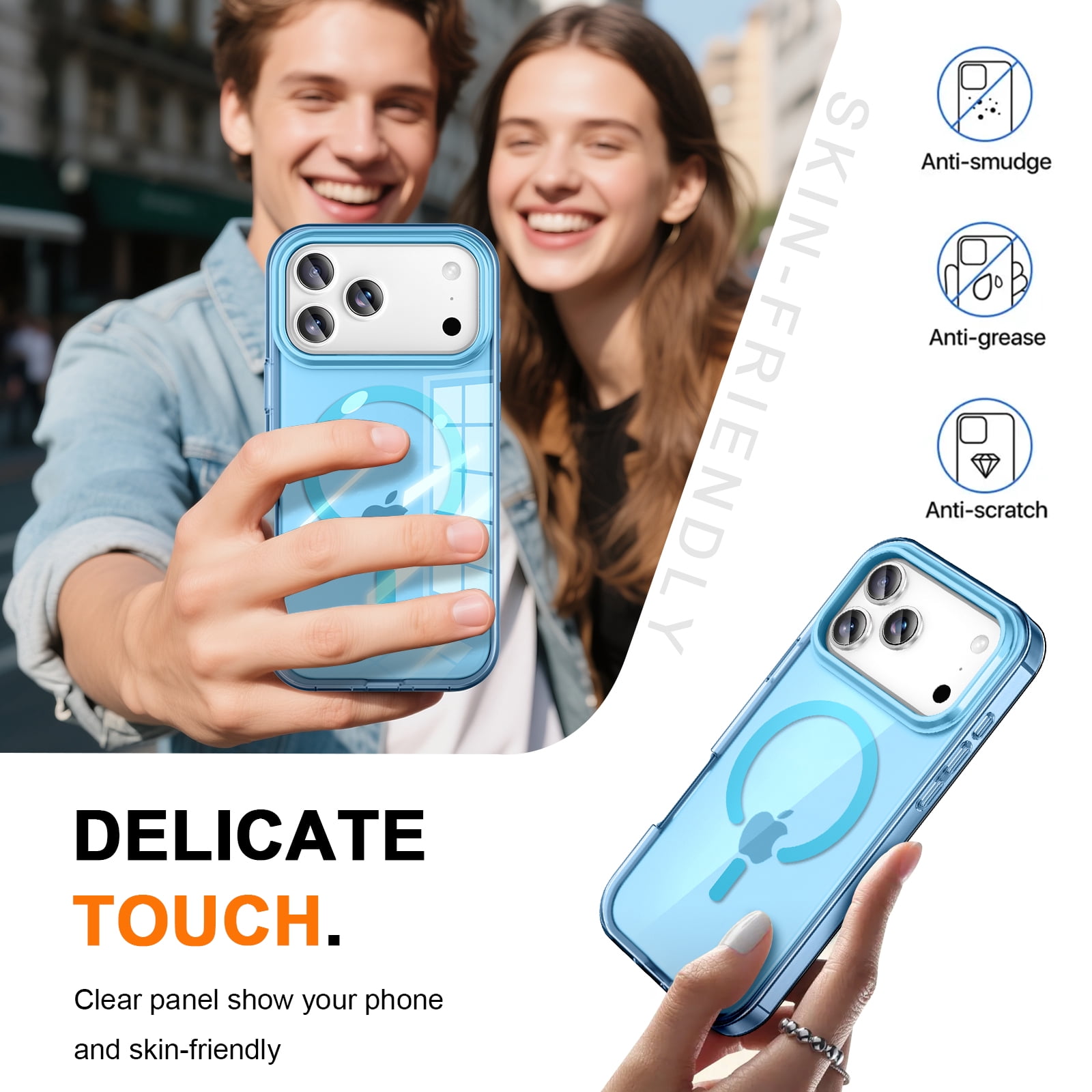 JETeacka Magnetic for iPhone 17 Pro Case 6.3" Full-Body Phone Case Built-in Screen Protector Compatible with Mag-Safe Drop Proof, Clear Blue
