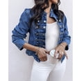 thumbnail image 3 of ChicMe Women's Denim Jackets Button up Stand Collar Long Sleeve Jeans Jacket Casual Lightweight Fall Coat Blue-L, 3 of 9