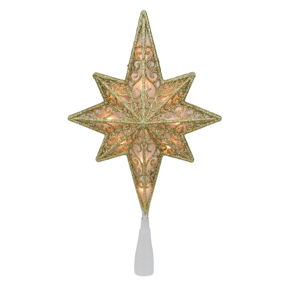 10" Lighted Gold Frosted Star of Bethlehem with Scrolling Christmas