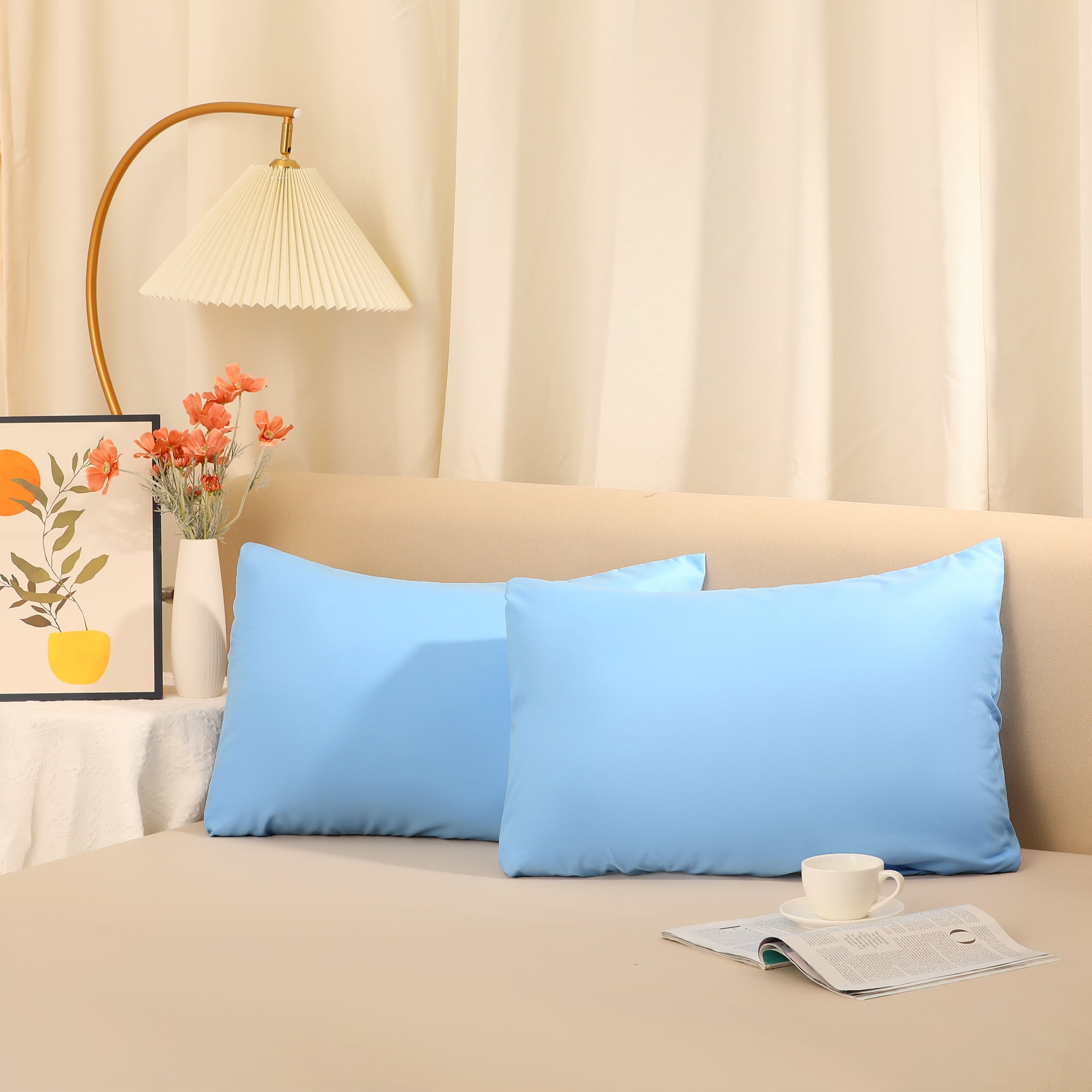 Unique Bargains Solid Color Envelope Closure Pillowcase (2 Count) Light Blue Standard