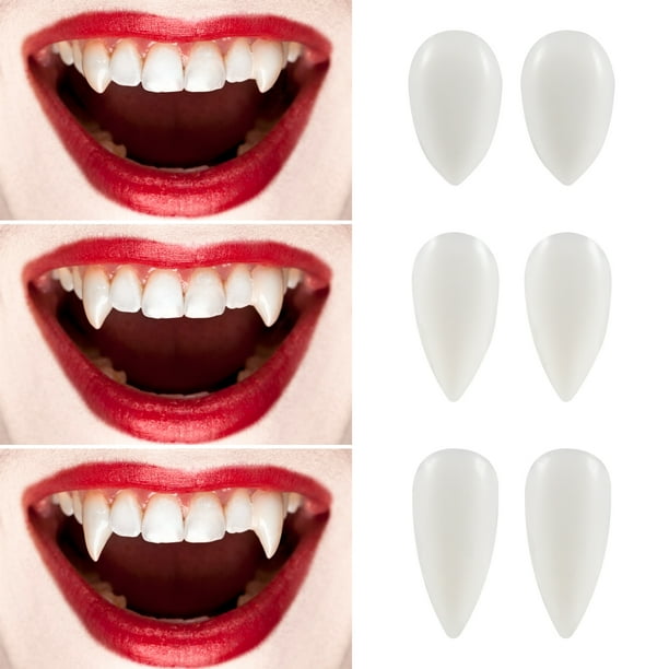 3 pares de dientes falsos de Halloween, colmillos de vampiro, dientes de Cosplay, accesorios de fiesta, colmillos falsos de Halloween