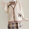 thumbnail image 2 of Women's Kawaii JK School Uniform Cardigans Long Sleeve Button Up Cardigan with Pinned Bowknot, 2 of 5