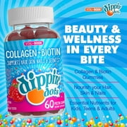 Dippin Dots Collagen + Biotin Pectin Gummies for Joints, Hair, Skin, and Nails, Raspberry Squish Flavor, 60 Count