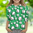 thumbnail image 3 of Ugoldhm Girls Casual Shirts Crewneck Baseball Printed 3/4 Sleeve Tops Summer Fall Kids Clothes, 3 of 5