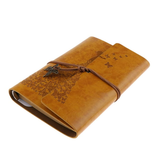 Cuaderno de cuero recargable, diario de viaje, regalo perfecto para hombres o mujeres. AA Amarillo