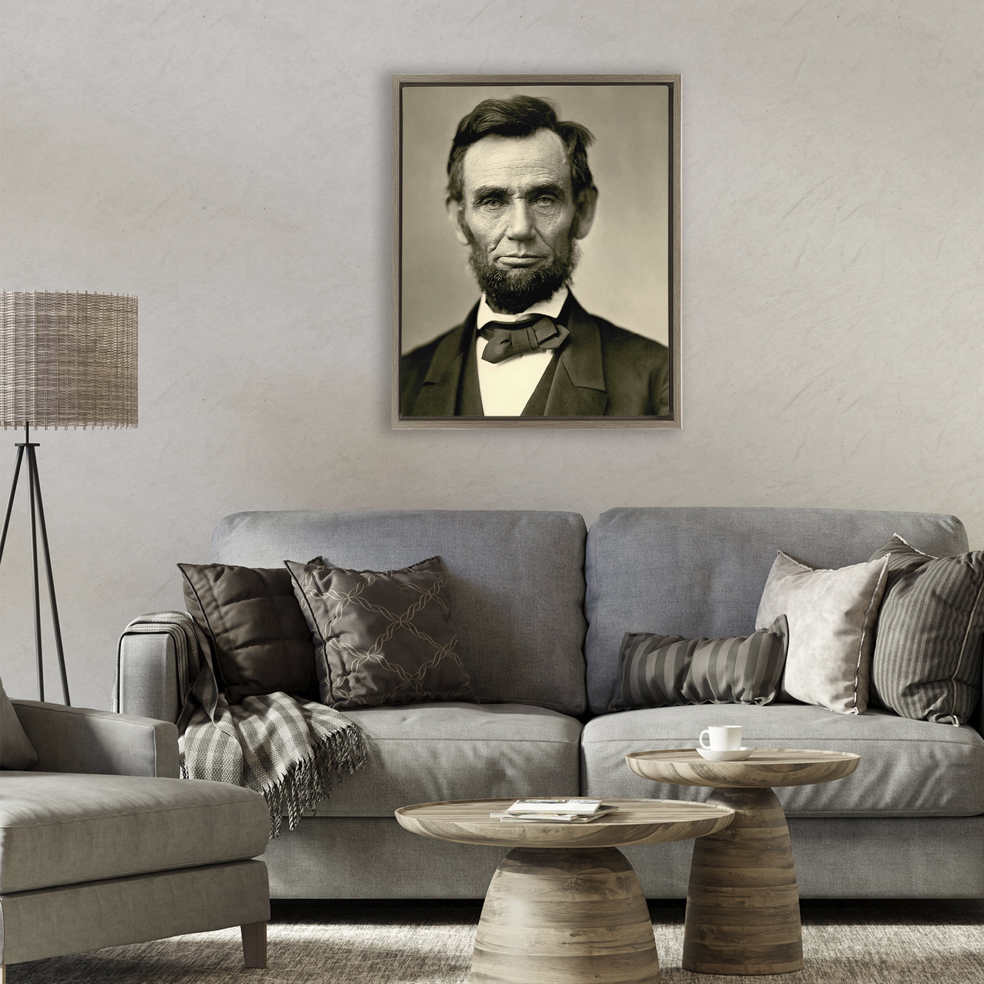 Stupell Industries Iconic Lincoln Portrait Brown Framed Floater Canvas Wall Art, design by Alexander Gardner