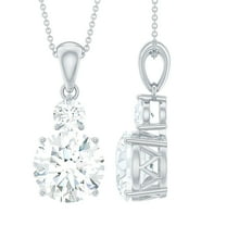 Rosec Jewels Certified Moissanite Pendant Necklace for Women, Two Stone Pendant (D-VS1 Grade), 18K White Gold