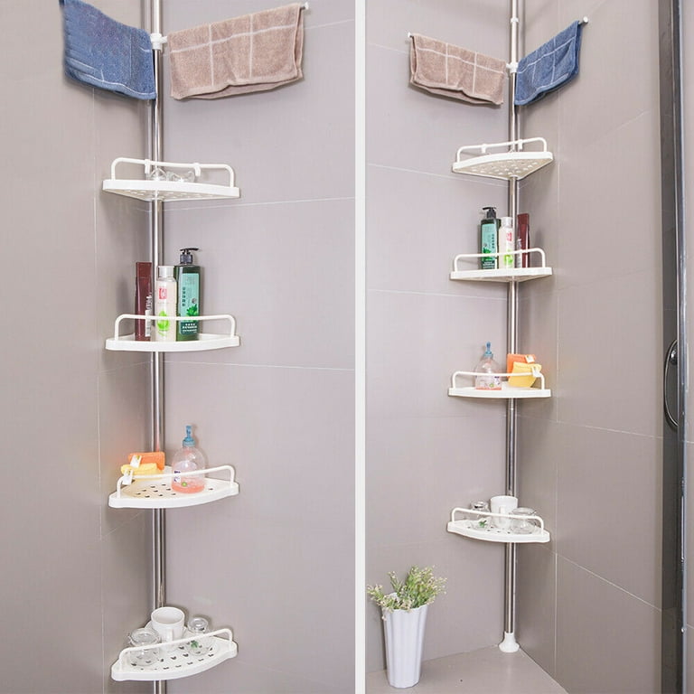 Oukaning 4-Tier Bathroom Corner Shelf Plastic Bath Shower Caddy Tension Pole  Organizer 