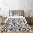 thumbnail image 3 of Ambesonne Flamingo Quilted Bedspread Set 2 Pcs, Orchid Palm, Twin Size, Coral Black Grey, 3 of 6