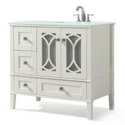 Brooklyn + Max Denning 36 inch Contemporary Bath Vanity in Soft White with White Engineered Quartz Marble Top