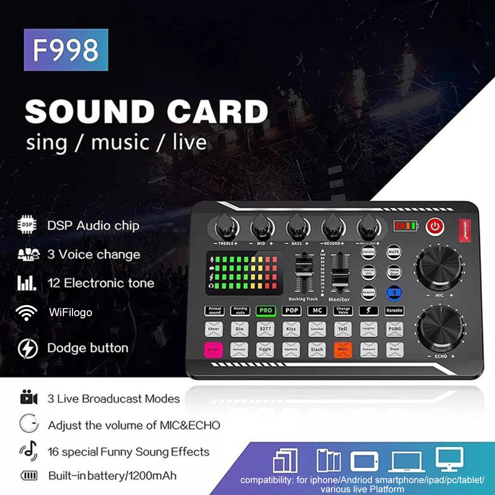 SHegdu Podcast Equipment Bundle Recording Studio Package with Microphone Live Sound Card Stand Wired Headphones for Live Streaming Singing Gaming (Black)