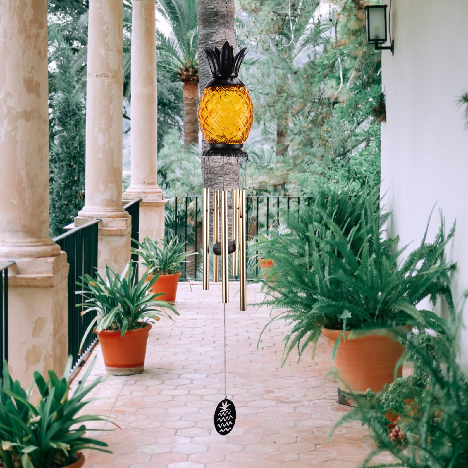 MUMTOP 40.5'' Outdoor Wind Chimes with Solar Powered LED Pineapple Light