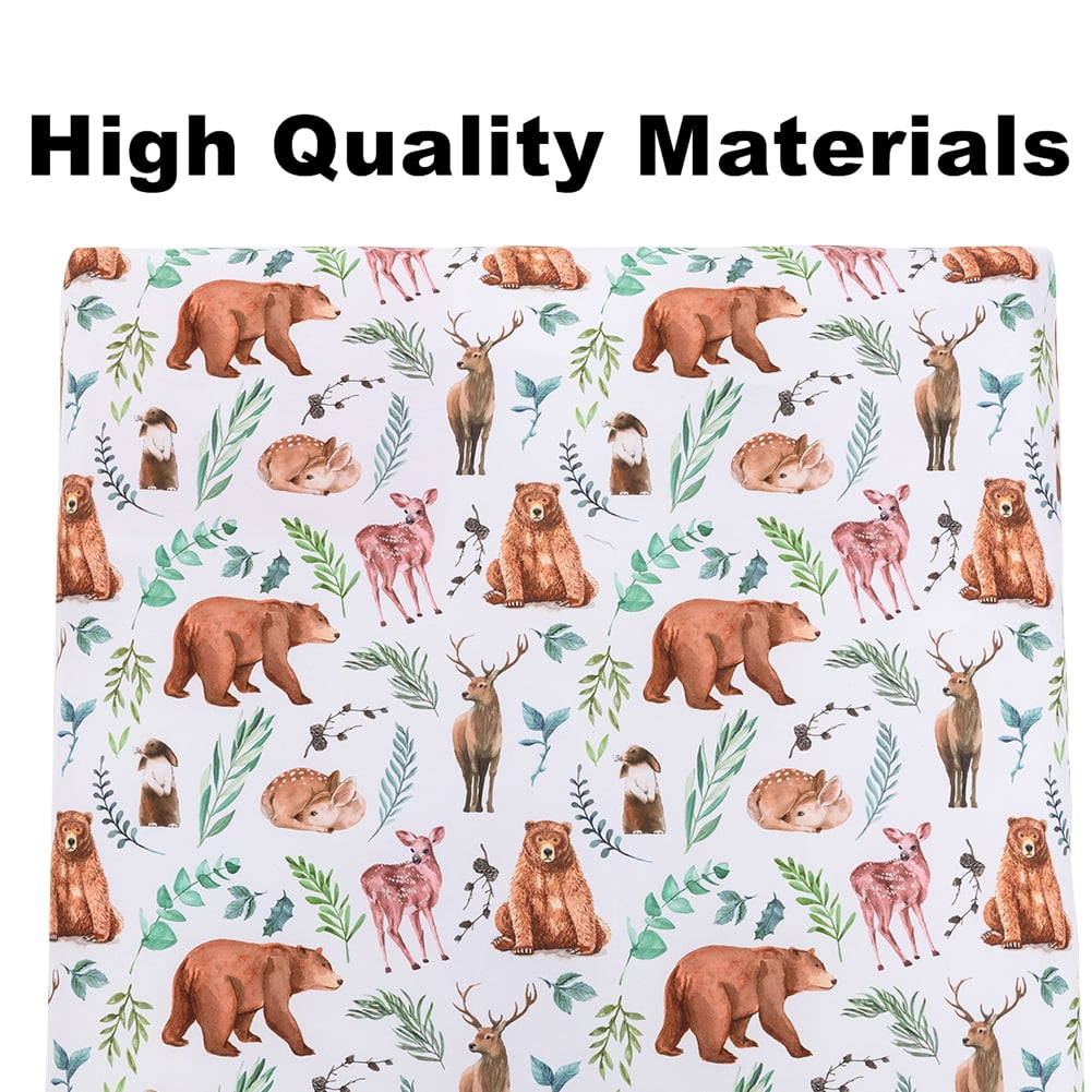 rezipo Crib Sheets Set 4-Piece 120 Thread Count Animals & Insects Green Woodland Polyester Fitted